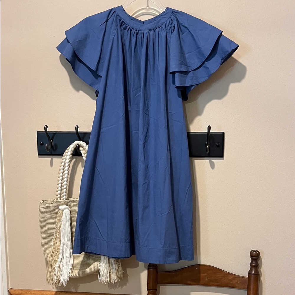 Pinch Blue Flutter-Sleeve Casual Dress